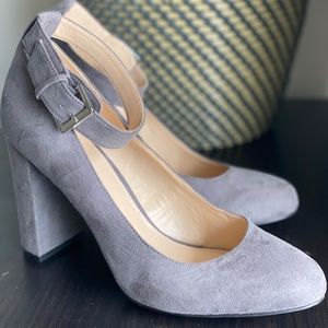 Grey Pumps with Heel Strap.
